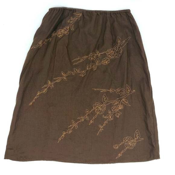 Eddie Bauer linen skirt embroidered 8 brown - Picture 1 of 4